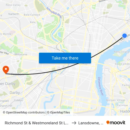 Richmond St & Westmoreland St Loop to Lansdowne, PA map