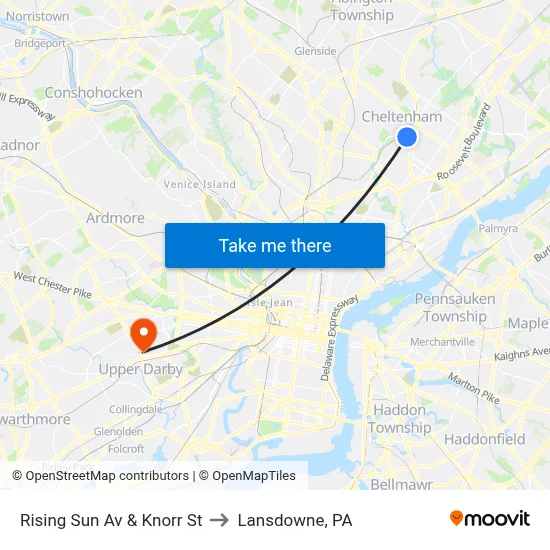 Rising Sun Av & Knorr St to Lansdowne, PA map
