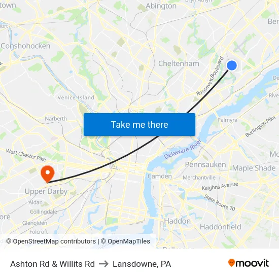 Ashton Rd & Willits Rd to Lansdowne, PA map