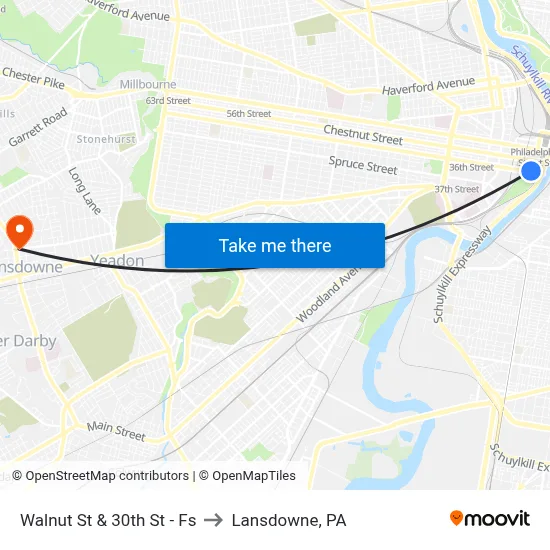 Walnut St & 30th St - Fs to Lansdowne, PA map