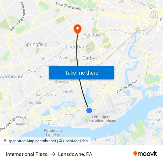 International Plaza to Lansdowne, PA map