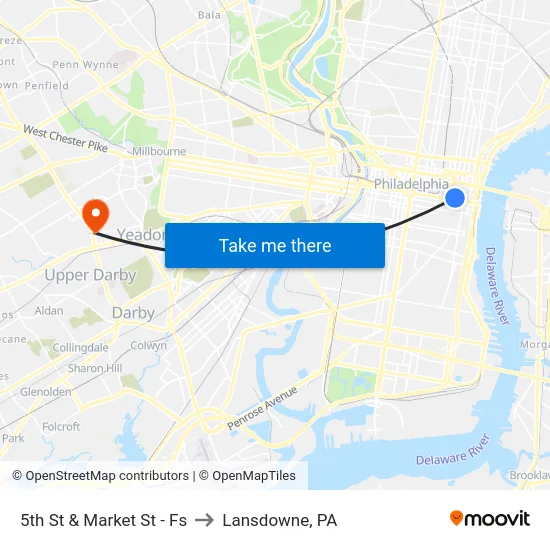 5th St & Market St - Fs to Lansdowne, PA map