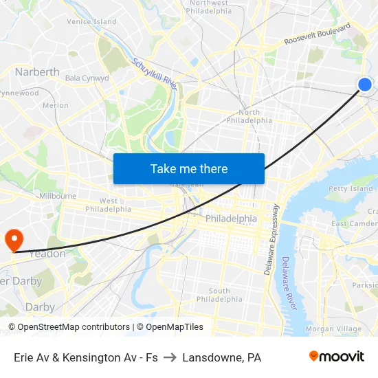 Erie Av & Kensington Av - Fs to Lansdowne, PA map