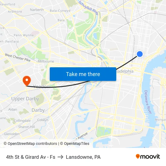 4th St & Girard Av  - Fs to Lansdowne, PA map