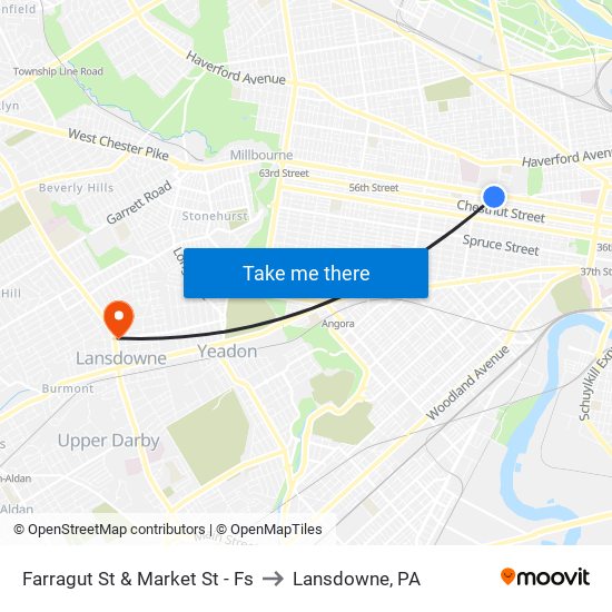 Farragut St & Market St - Fs to Lansdowne, PA map