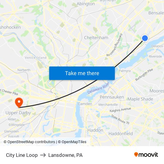 City Line Loop to Lansdowne, PA map