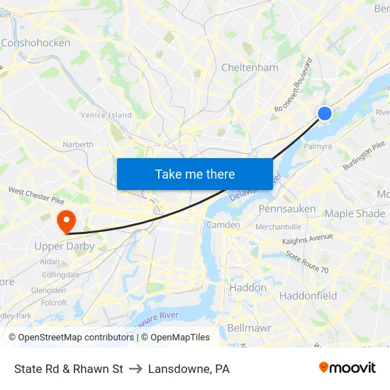 State Rd & Rhawn St to Lansdowne, PA map