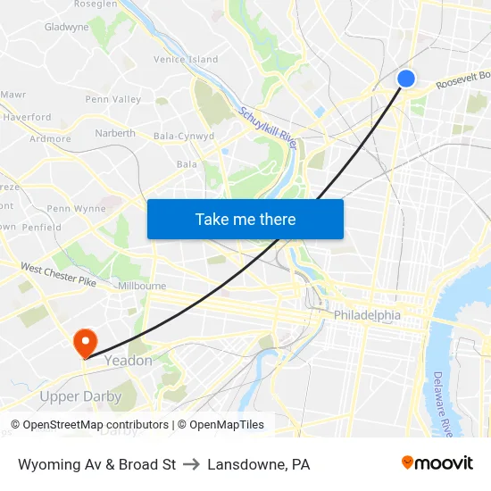 Wyoming Av & Broad St to Lansdowne, PA map
