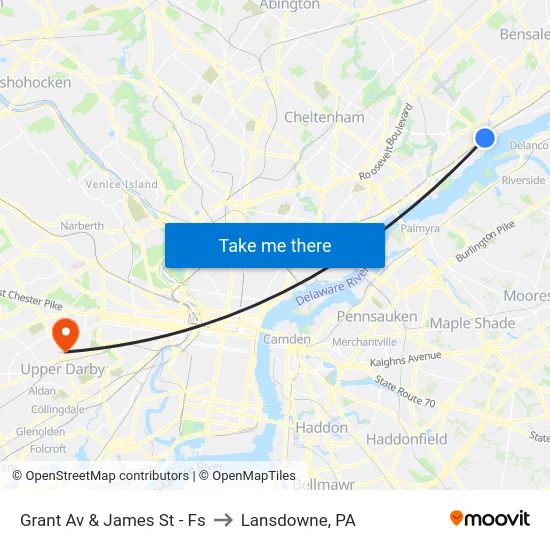 Grant Av & James St - Fs to Lansdowne, PA map