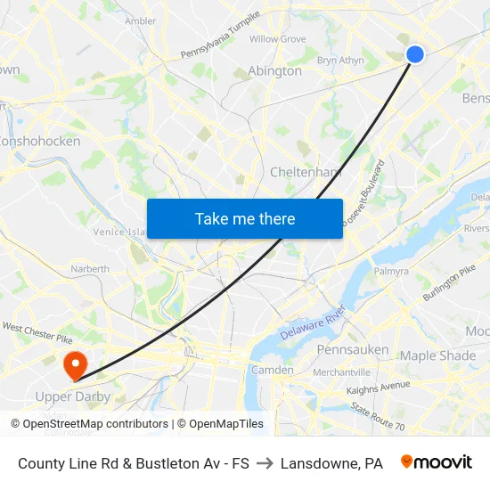 County Line Rd & Bustleton Av - FS to Lansdowne, PA map