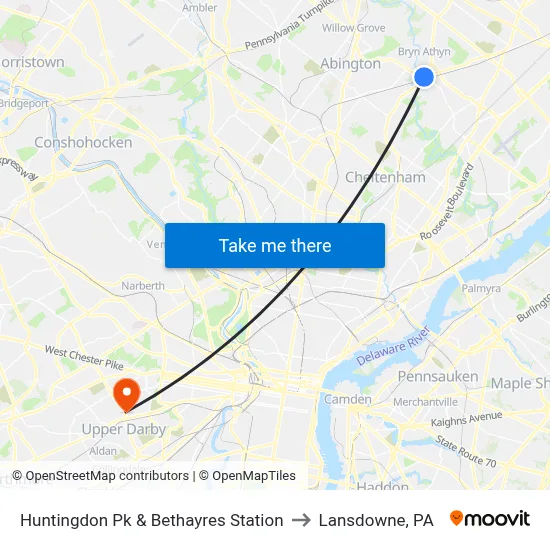 Huntingdon Pk & Bethayres Station to Lansdowne, PA map