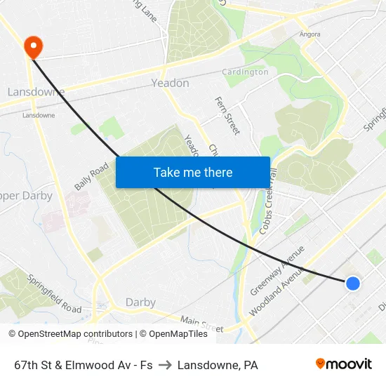 67th St & Elmwood Av - Fs to Lansdowne, PA map