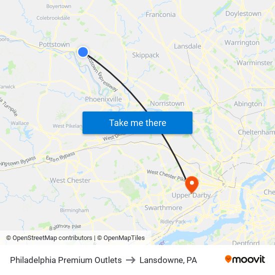 Philadelphia Premium Outlets to Lansdowne, PA map