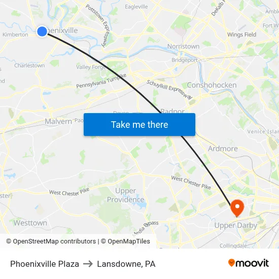 Phoenixville Plaza to Lansdowne, PA map