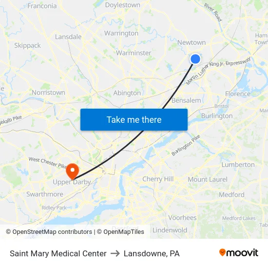 Saint Mary Medical Center to Lansdowne, PA map
