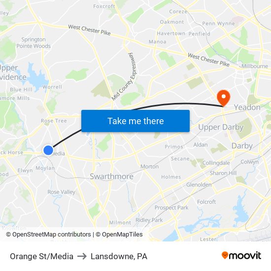 Orange St/Media to Lansdowne, PA map