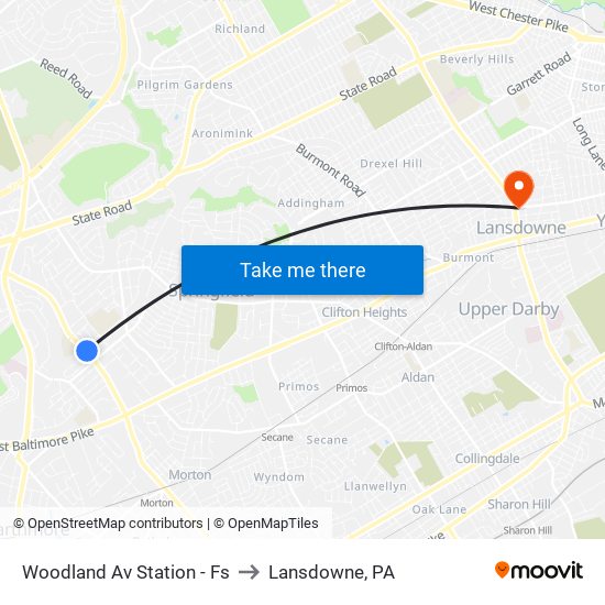 Woodland Av Station - Fs to Lansdowne, PA map