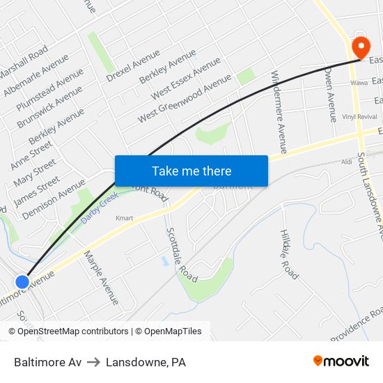 Baltimore Av to Lansdowne, PA map