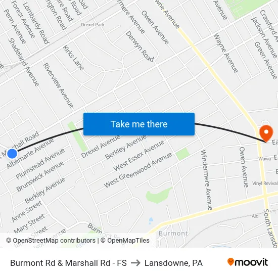 Burmont Rd & Marshall Rd - FS to Lansdowne, PA map