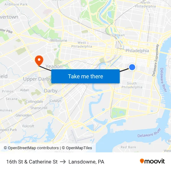 16th St & Catherine St to Lansdowne, PA map