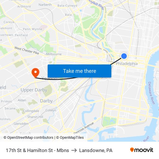17th St & Hamilton St - Mbns to Lansdowne, PA map