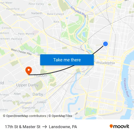17th St & Master St to Lansdowne, PA map