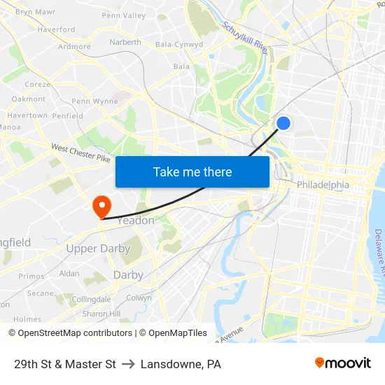 29th St & Master St to Lansdowne, PA map