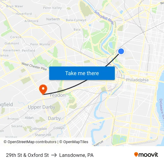 29th St & Oxford St to Lansdowne, PA map