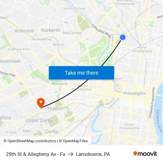 29th St & Allegheny Av - Fs to Lansdowne, PA map