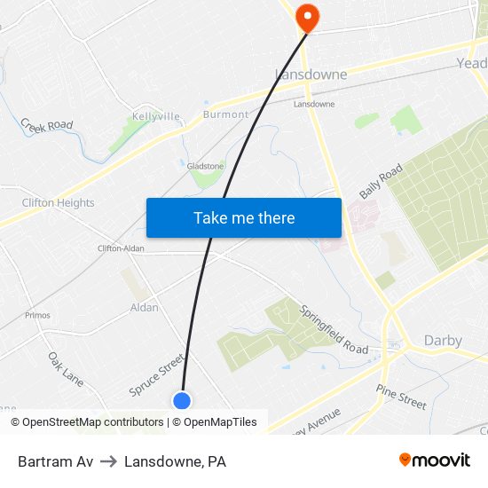 Bartram Av to Lansdowne, PA map