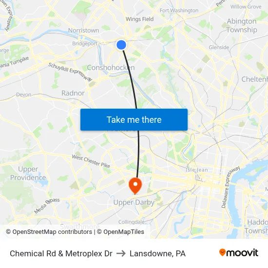 Chemical Rd & Metroplex Dr to Lansdowne, PA map