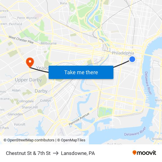 Chestnut St & 7th St to Lansdowne, PA map
