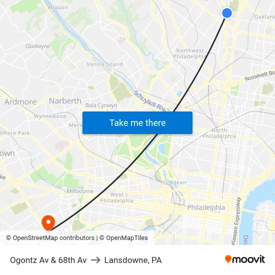 Ogontz Av & 68th Av to Lansdowne, PA map