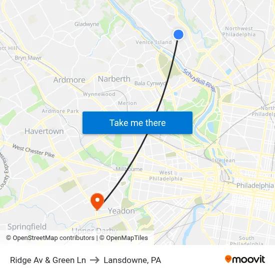 Ridge Av & Green Ln to Lansdowne, PA map