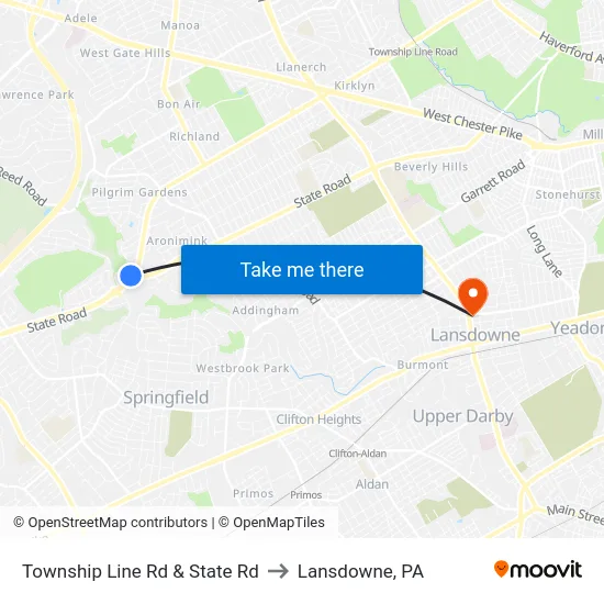 Township Line Rd & State Rd to Lansdowne, PA map