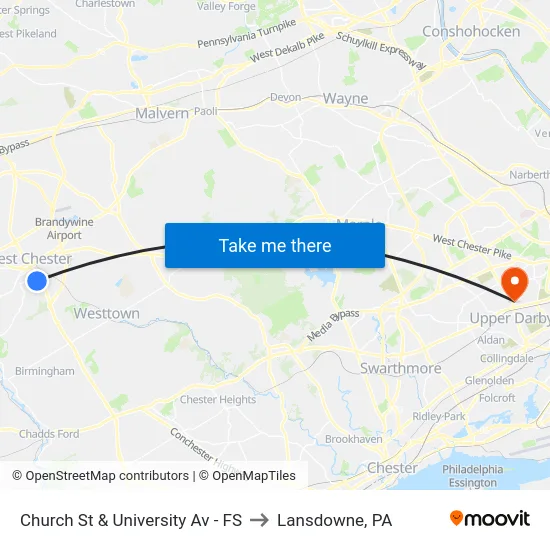 Church St & University Av - FS to Lansdowne, PA map