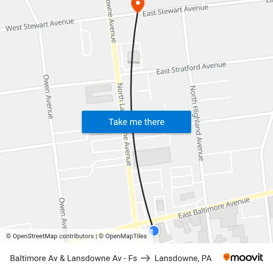 Baltimore Av & Lansdowne Av - Fs to Lansdowne, PA map