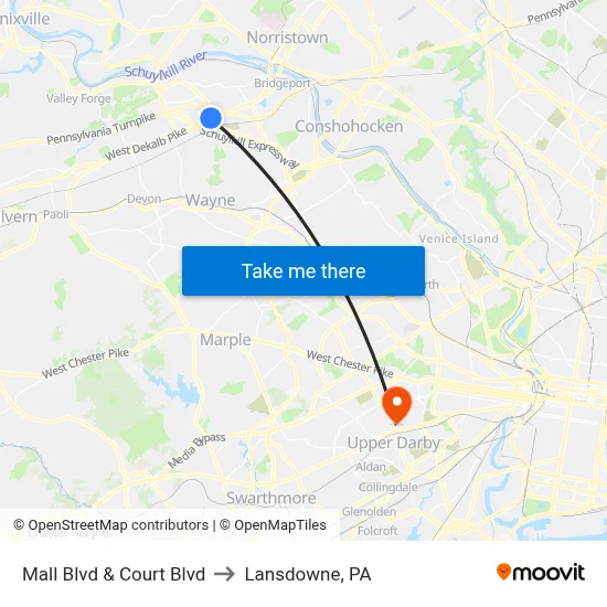 Mall Blvd & Court Blvd to Lansdowne, PA map