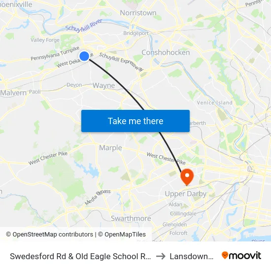Swedesford Rd & Old Eagle School Rd - Mbns to Lansdowne, PA map