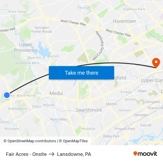 Fair Acres - Onsite to Lansdowne, PA map
