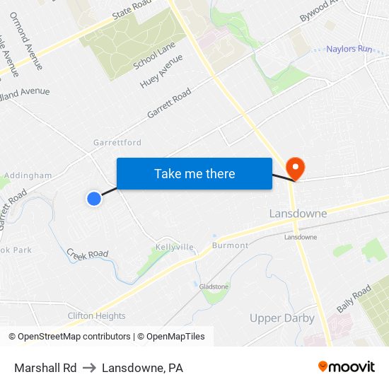 Marshall Rd to Lansdowne, PA map