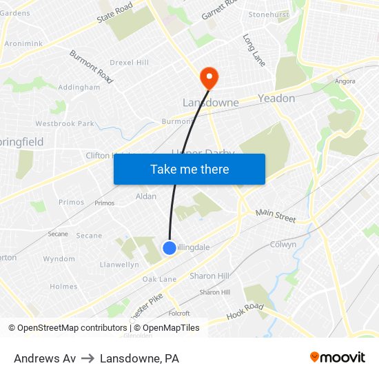 Andrews Av to Lansdowne, PA map