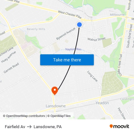 Fairfield Av to Lansdowne, PA map