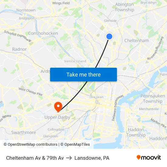 Cheltenham Av & 79th Av to Lansdowne, PA map