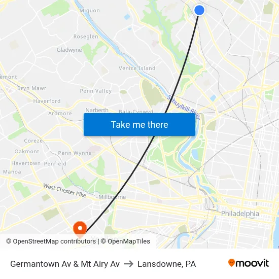 Germantown Av & Mt Airy Av to Lansdowne, PA map
