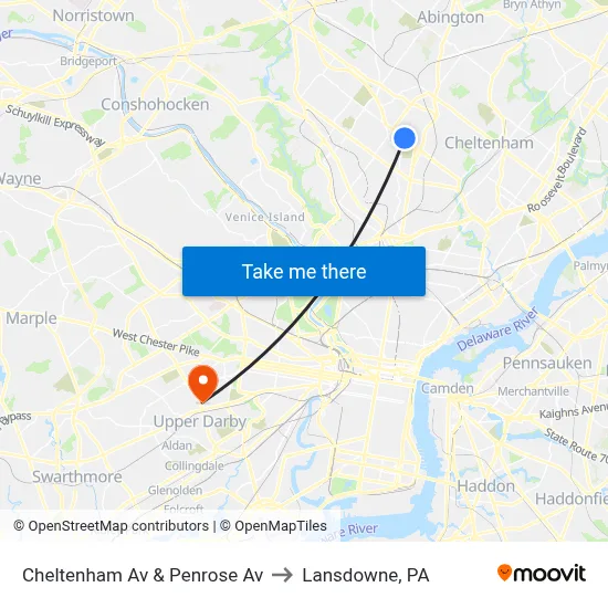 Cheltenham Av & Penrose Av to Lansdowne, PA map