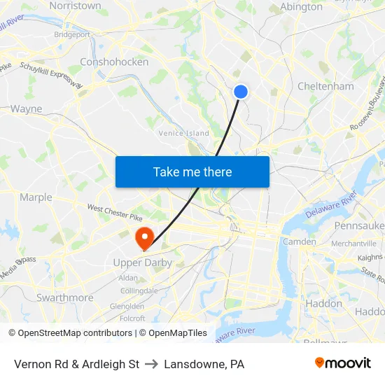 Vernon Rd & Ardleigh St to Lansdowne, PA map