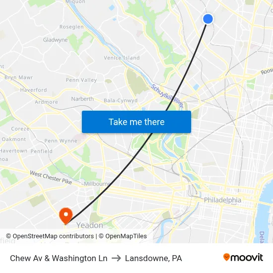 Chew Av & Washington Ln to Lansdowne, PA map