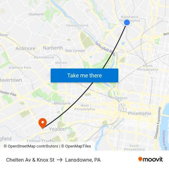 Chelten Av & Knox St to Lansdowne, PA map