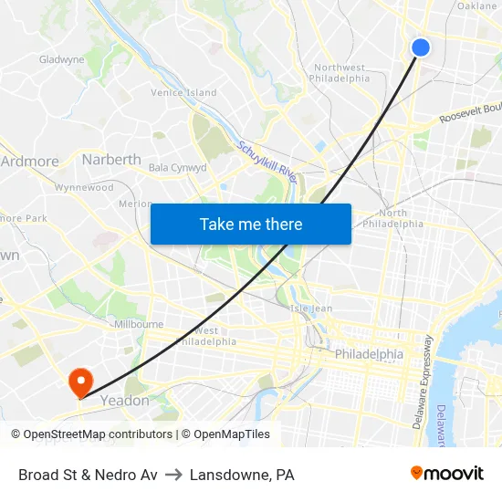 Broad St & Nedro Av to Lansdowne, PA map